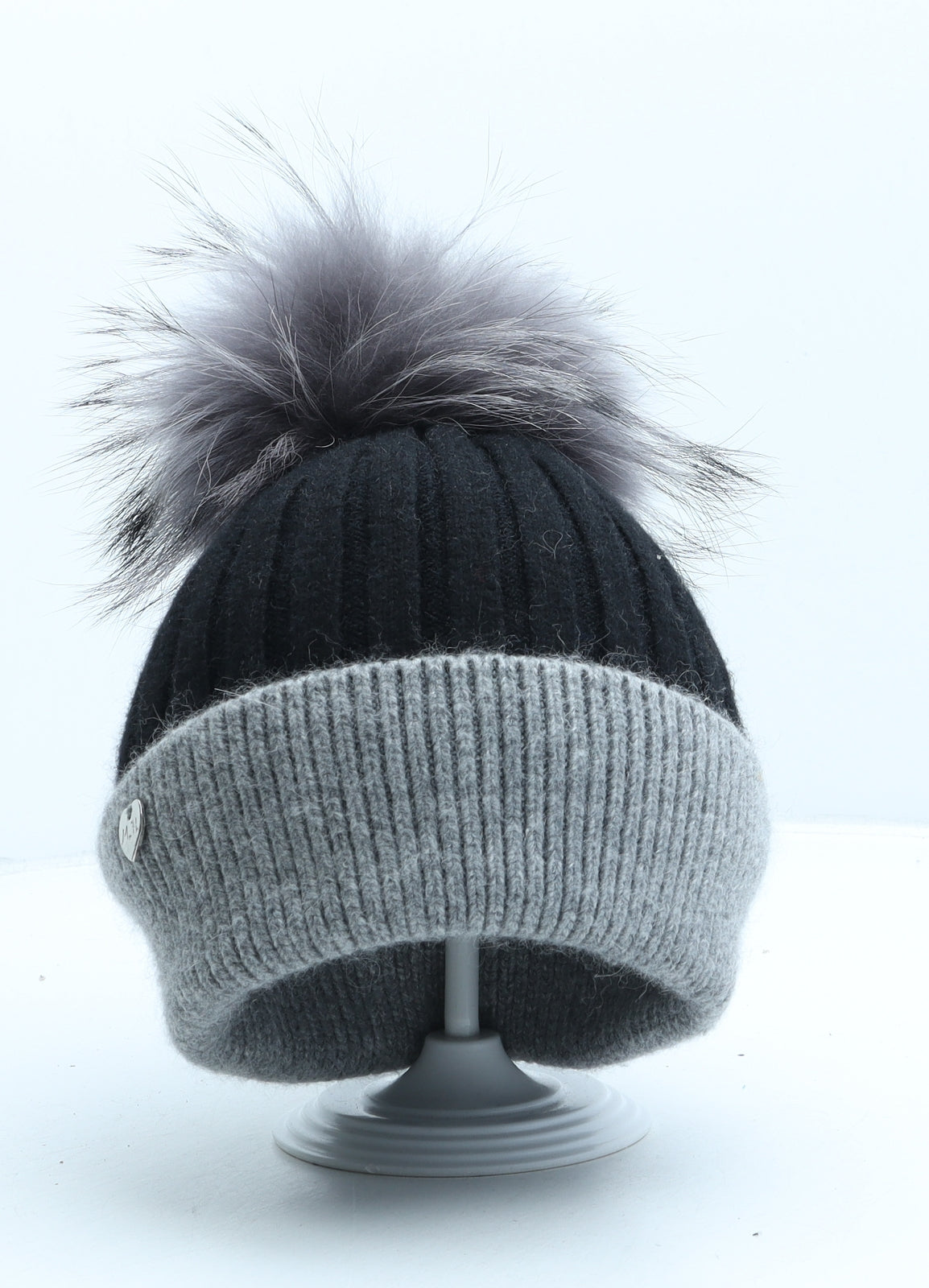 M.H Girls Black Acrylic Bobble Hat One Size