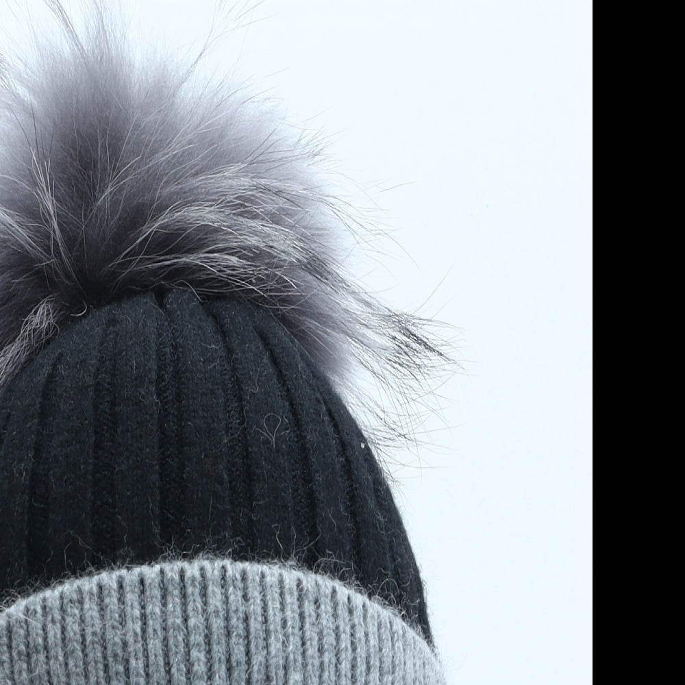 M.H Girls Black Acrylic Bobble Hat One Size