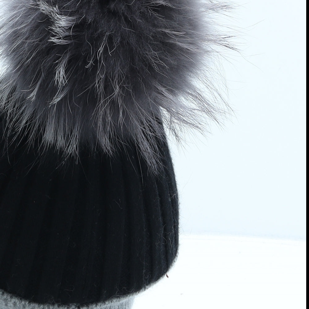 M.H Girls Black Acrylic Bobble Hat One Size