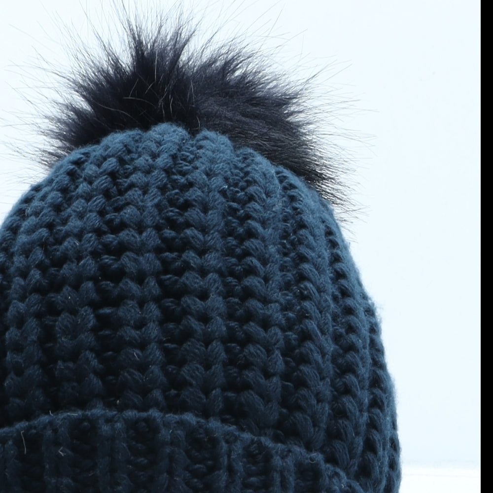 Joules Womens Blue Acrylic Bobble Hat One Size
