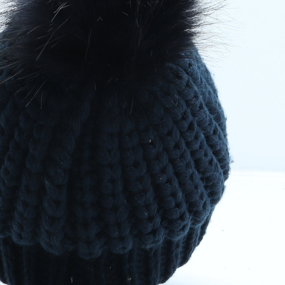 Joules Womens Blue Acrylic Bobble Hat One Size