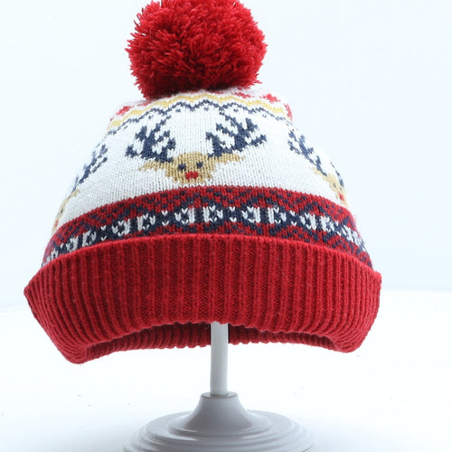F&F Boys Multicoloured Fair Isle Acrylic Bobble Hat One Size - Christmas