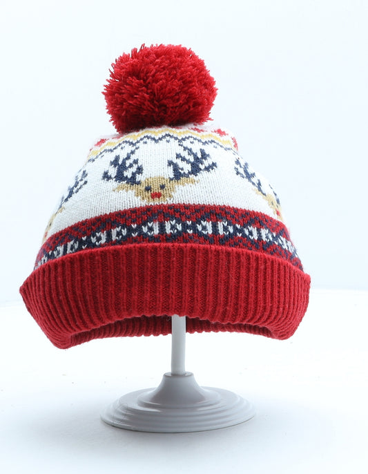 F&F Boys Multicoloured Fair Isle Acrylic Bobble Hat One Size - Christmas