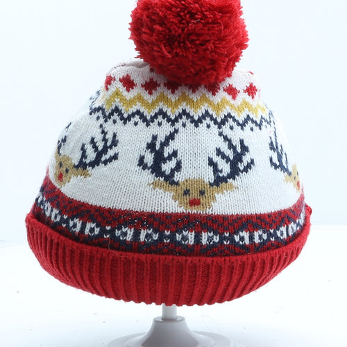 F&F Boys Multicoloured Fair Isle Acrylic Bobble Hat One Size - Christmas