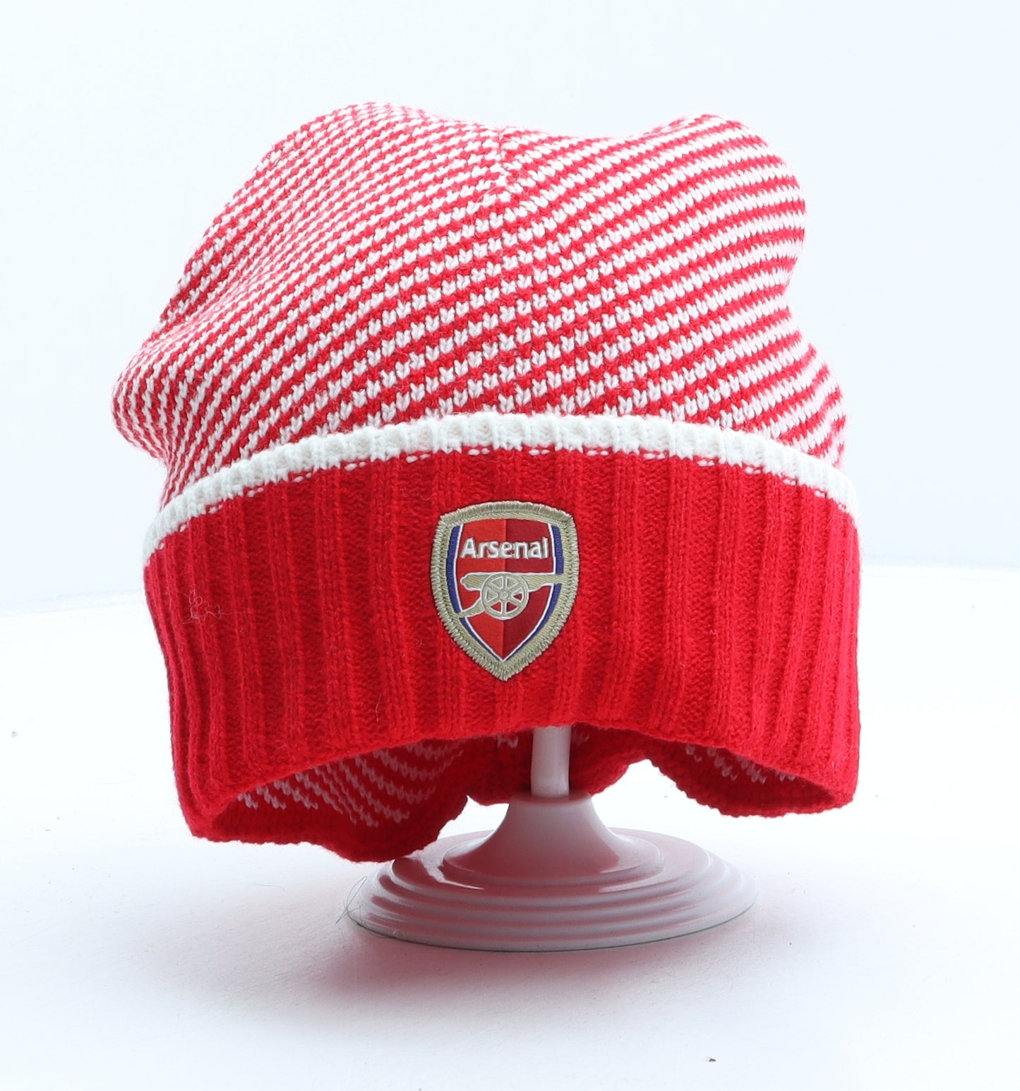 Arsenal Mens Red Striped Acrylic Beanie One Size