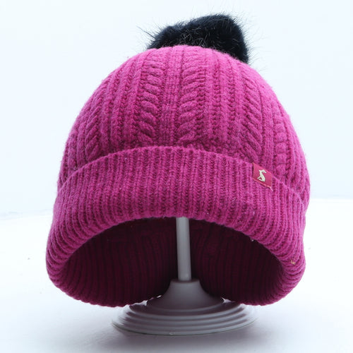 Joules Womens Purple Wool Bobble Hat One Size