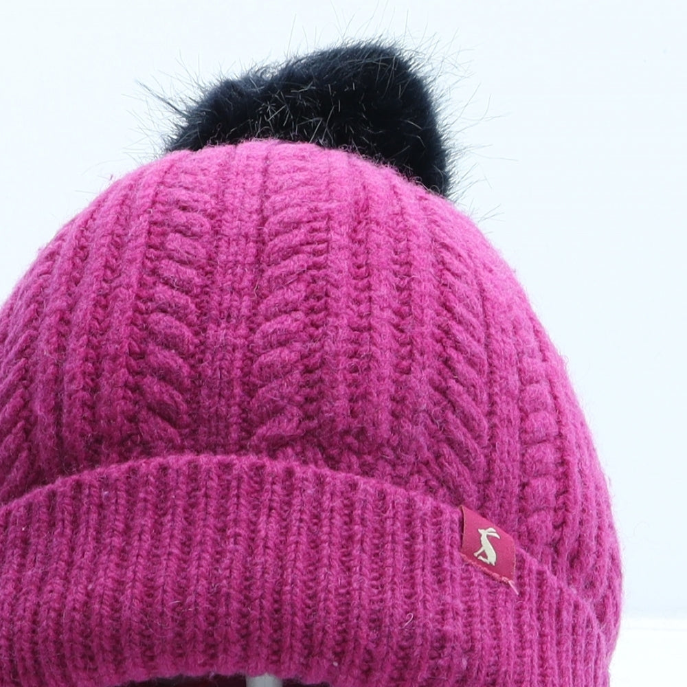 Joules Womens Purple Wool Bobble Hat One Size