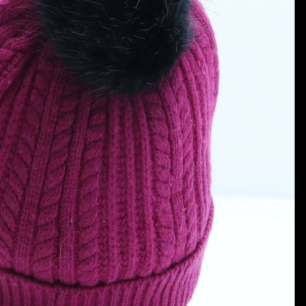 Joules Womens Purple Wool Bobble Hat One Size
