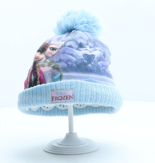 Disney Girls Blue Geometric Polyester Bobble Hat One Size - Frozen