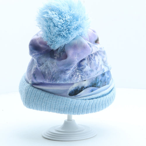 Disney Girls Blue Geometric Polyester Bobble Hat One Size - Frozen