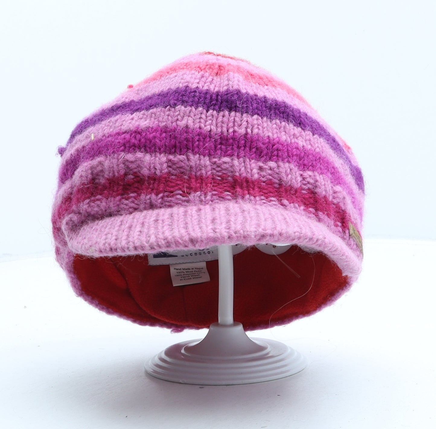 Kusan Womens Purple Striped Wool Beanie One Size