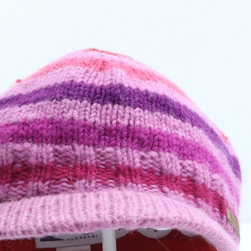 Kusan Womens Purple Striped Wool Beanie One Size