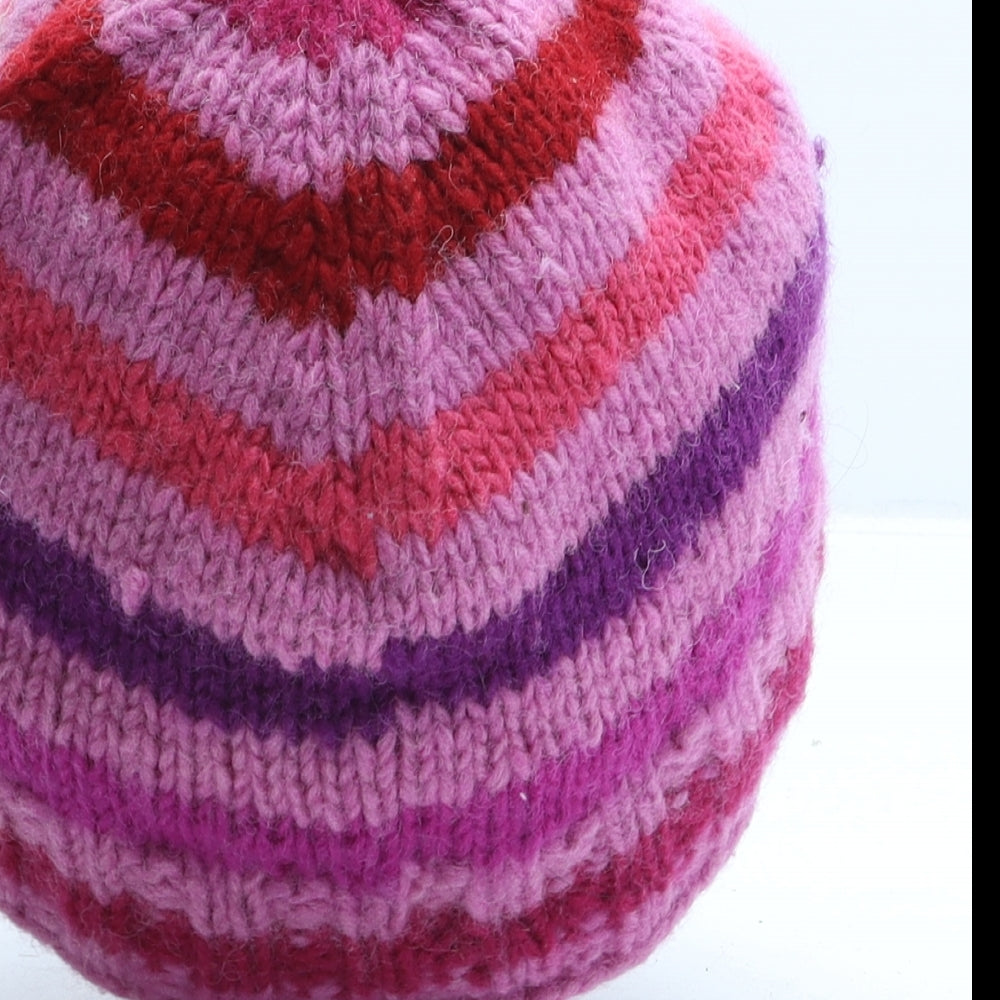 Kusan Womens Purple Striped Wool Beanie One Size