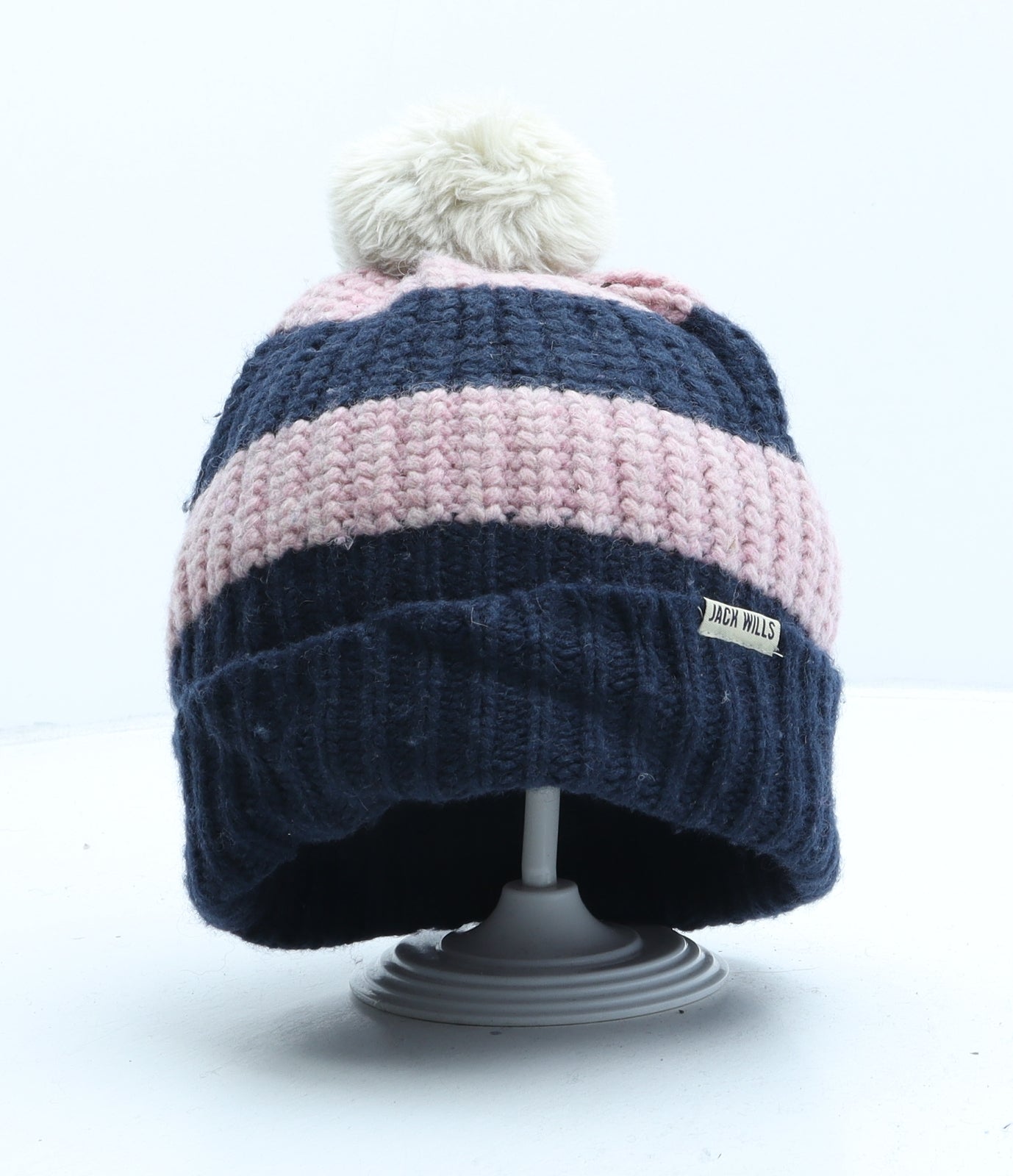 Jack Wills Womens Pink Striped Acrylic Bobble Hat One Size