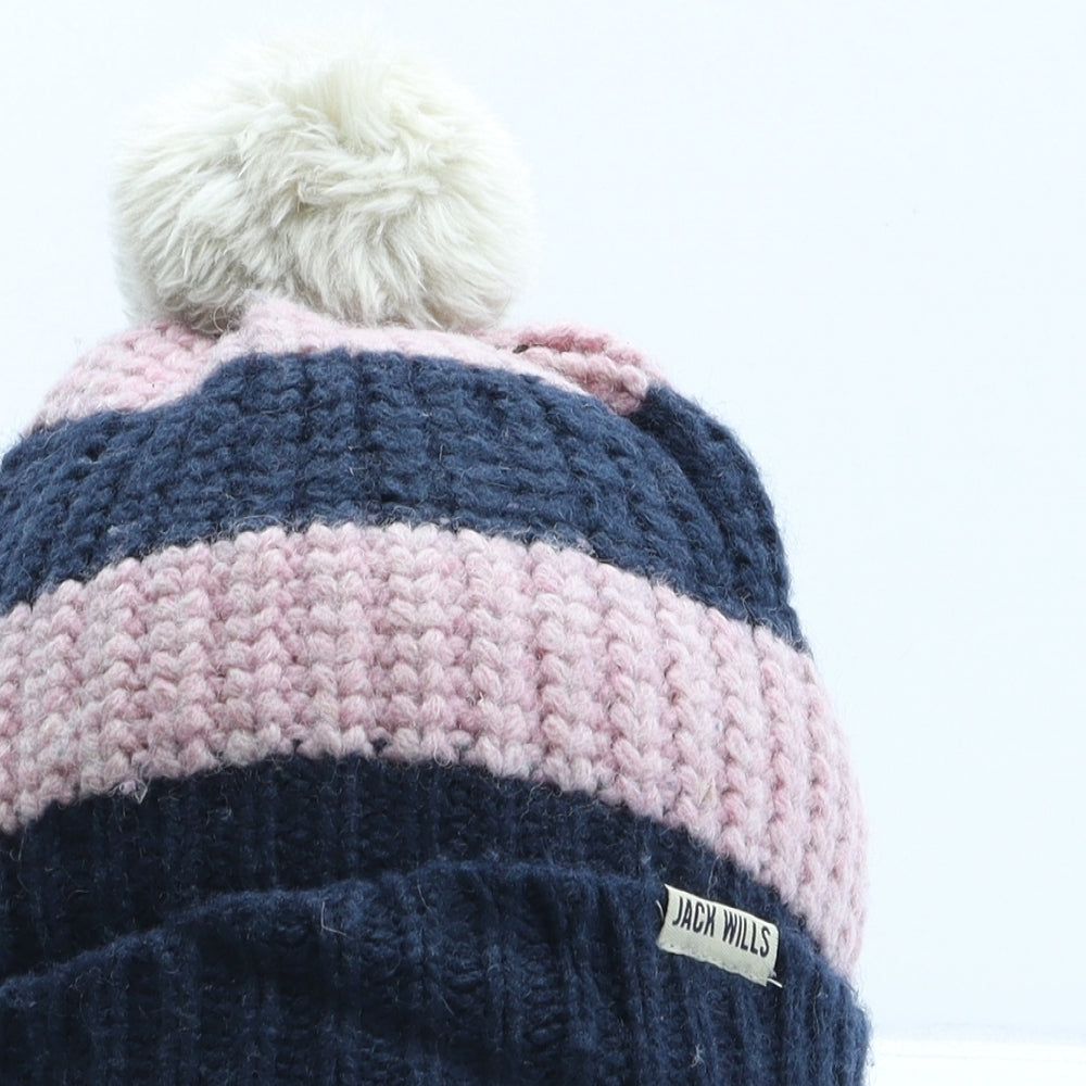 Jack Wills Womens Pink Striped Acrylic Bobble Hat One Size