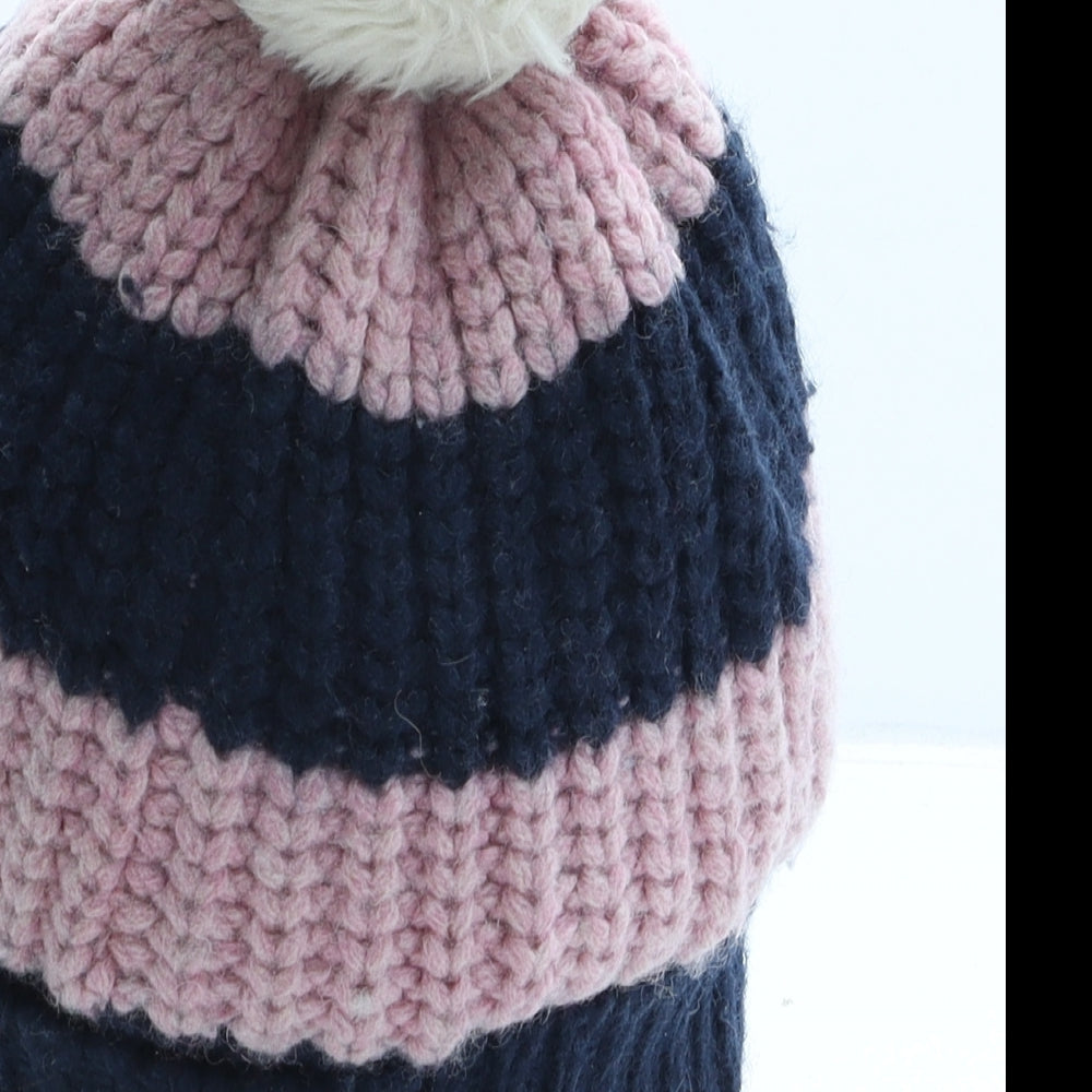 Jack Wills Womens Pink Striped Acrylic Bobble Hat One Size