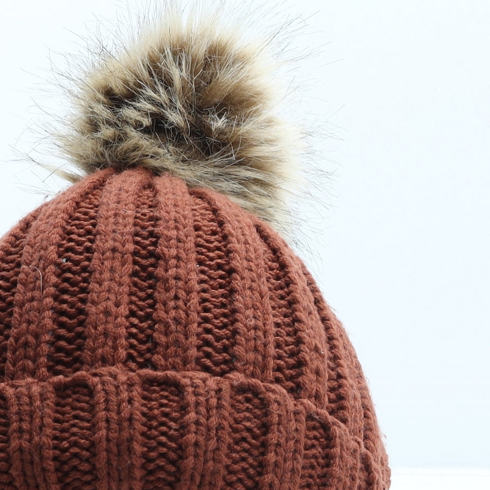 Peacocks Womens Brown Acrylic Bobble Hat One Size