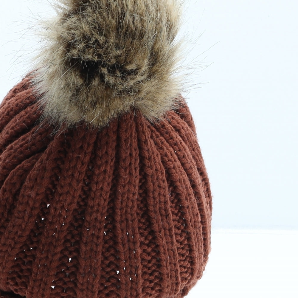 Peacocks Womens Brown Acrylic Bobble Hat One Size
