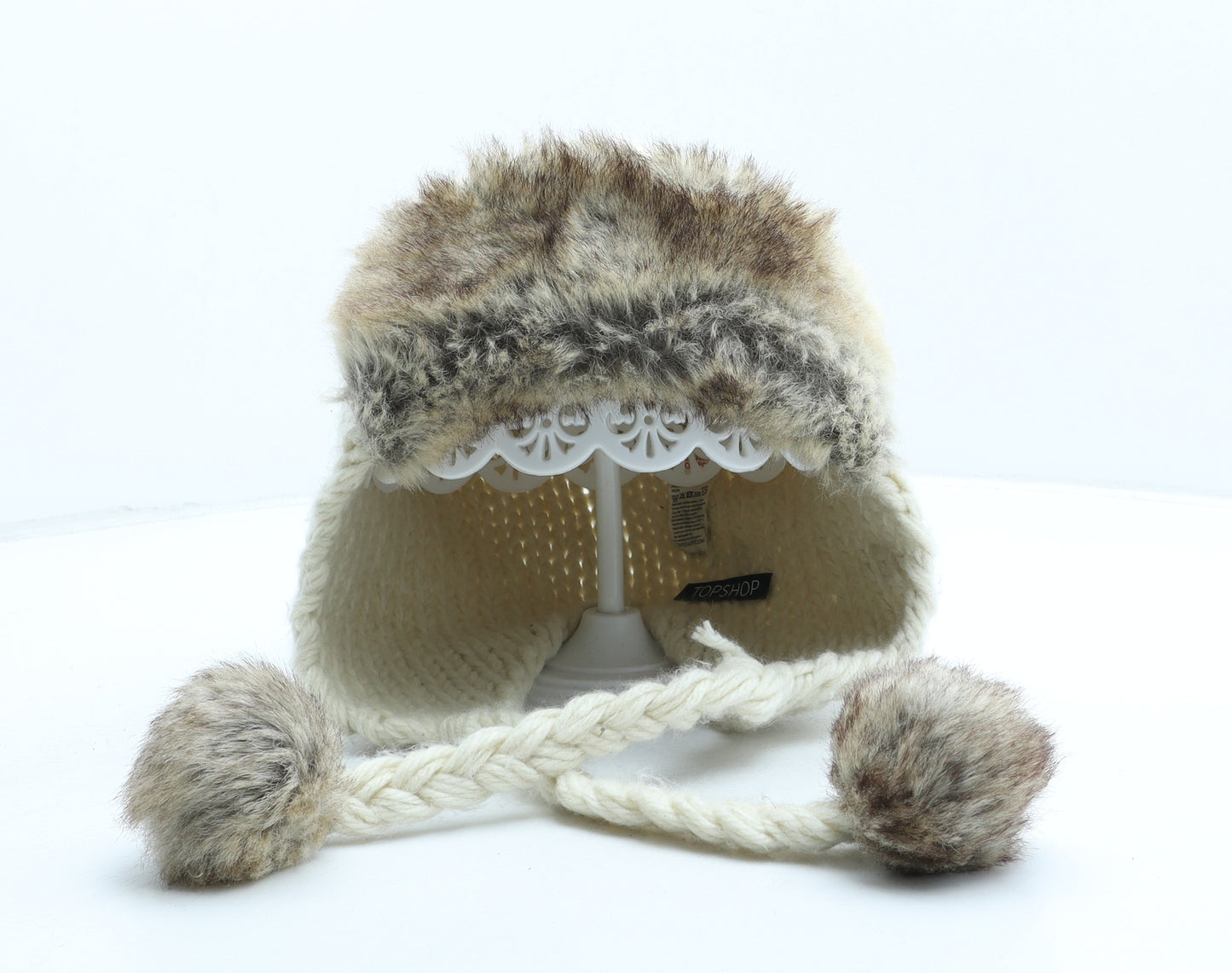 Topshop Womens Beige Acrylic Trapper Hat One Size