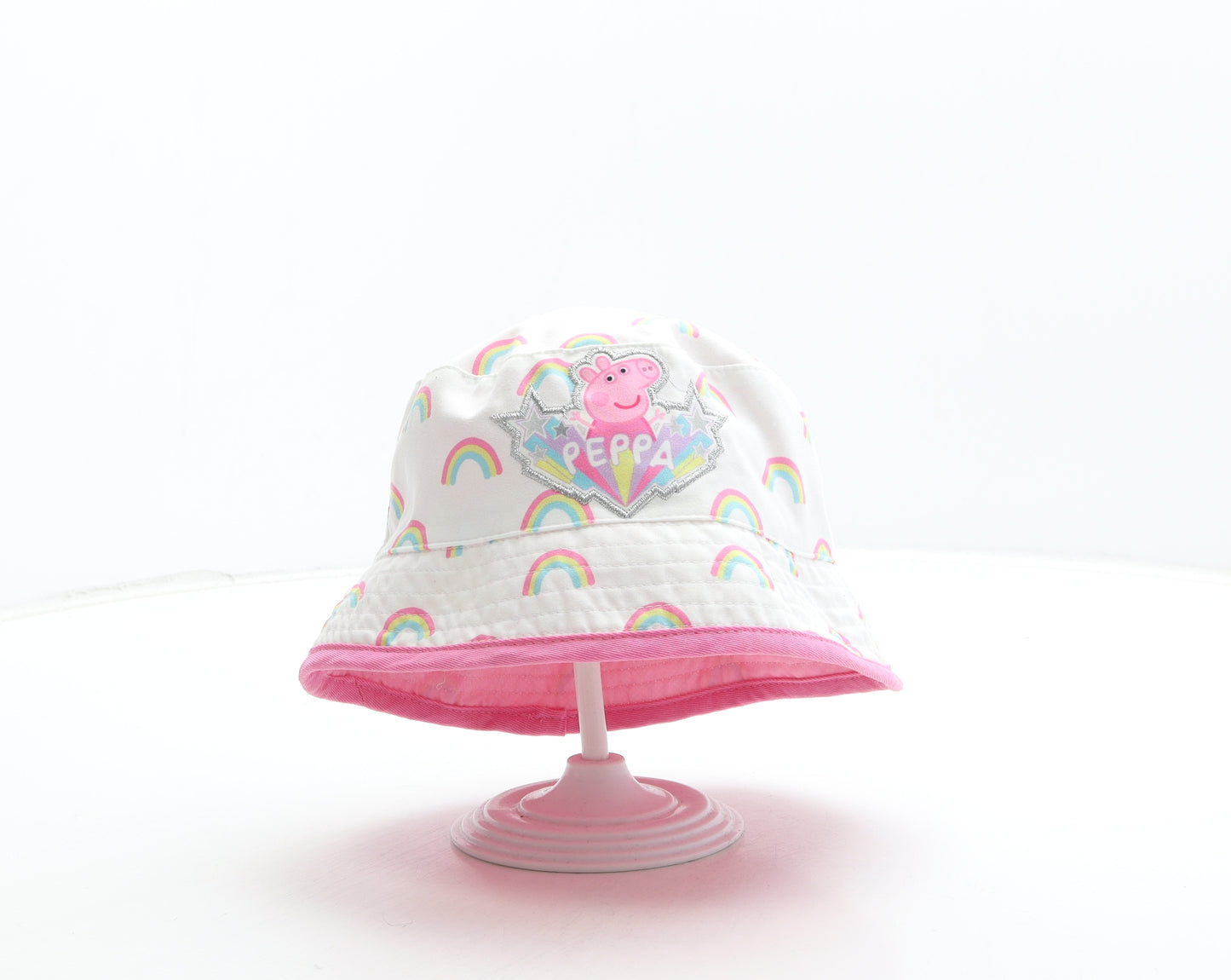 Peppa Pig Girls White Polyester Bucket Hat Size S - Rainbow Detail