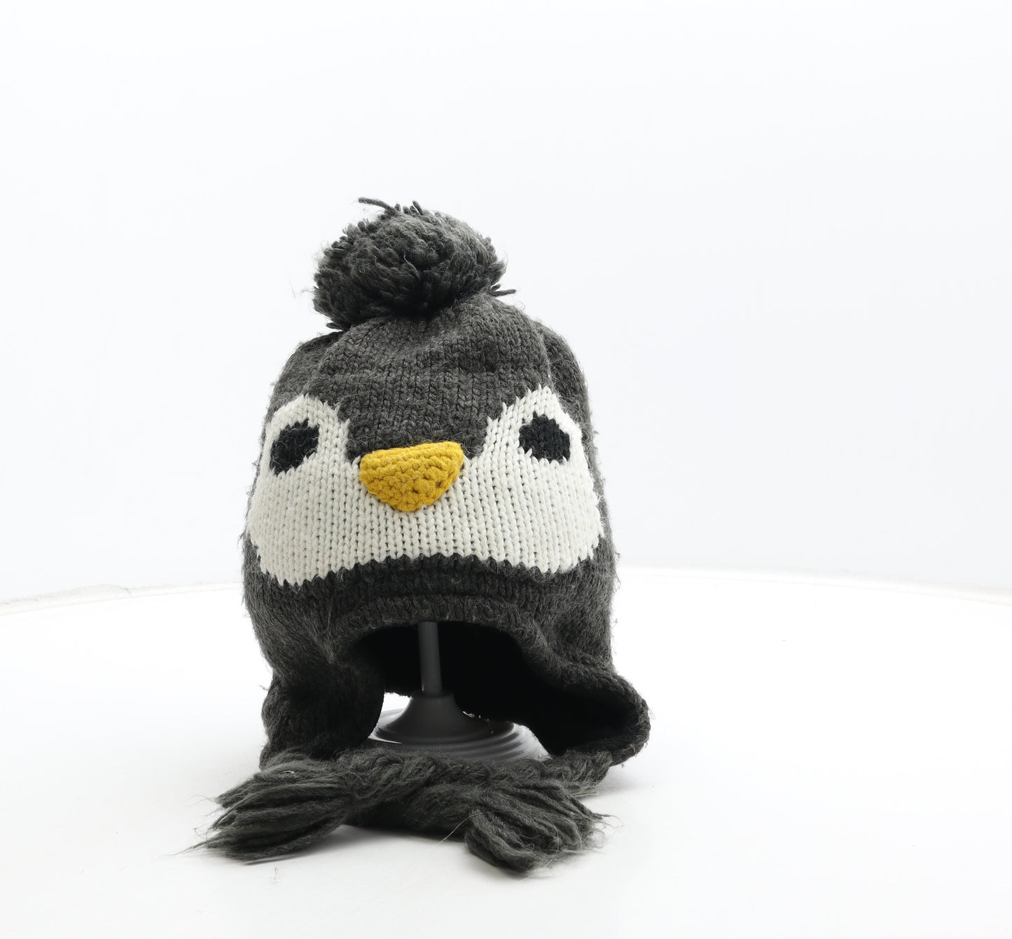 Preworn Boys Grey Acrylic Bonnet Size M - Penguin Detail