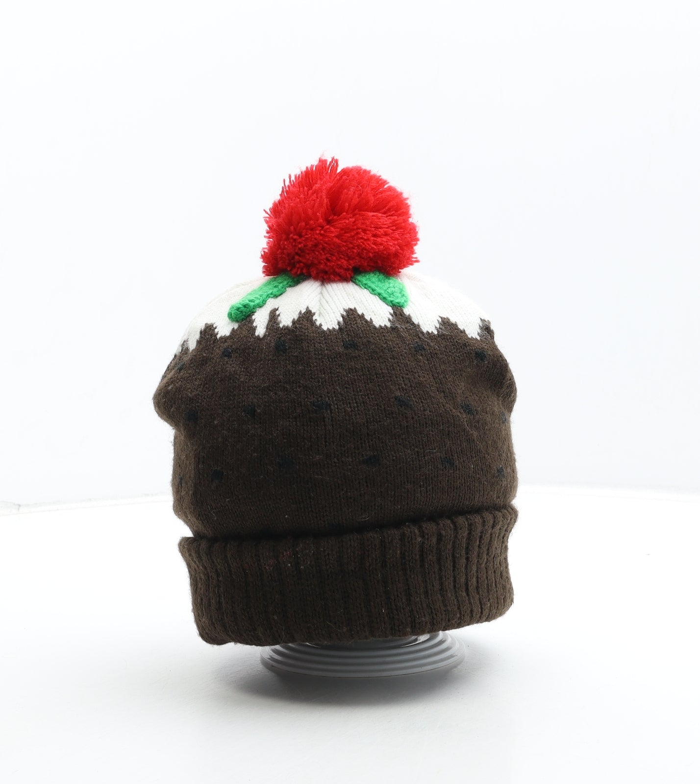 Preworn Womens Brown Acrylic Bobble Hat One Size - Christmas Pudding