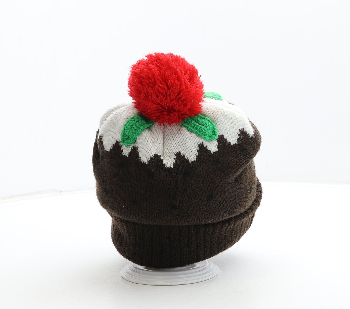 Preworn Womens Brown Acrylic Bobble Hat One Size - Christmas Pudding