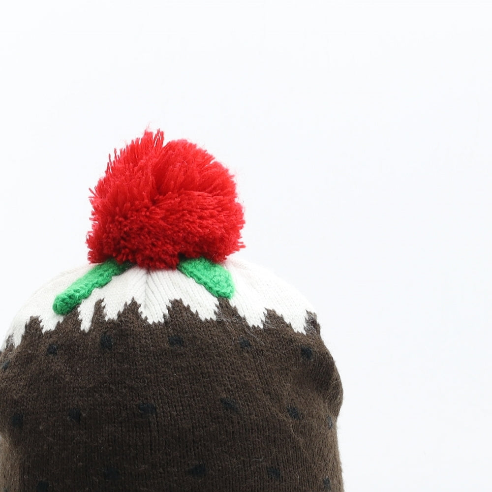 Preworn Womens Brown Acrylic Bobble Hat One Size - Christmas Pudding