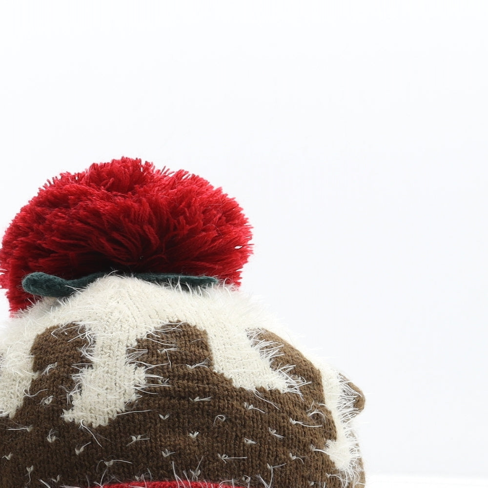 Preworn Womens Multicoloured Fair Isle Acrylic Bobble Hat One Size - Christmas Pudding