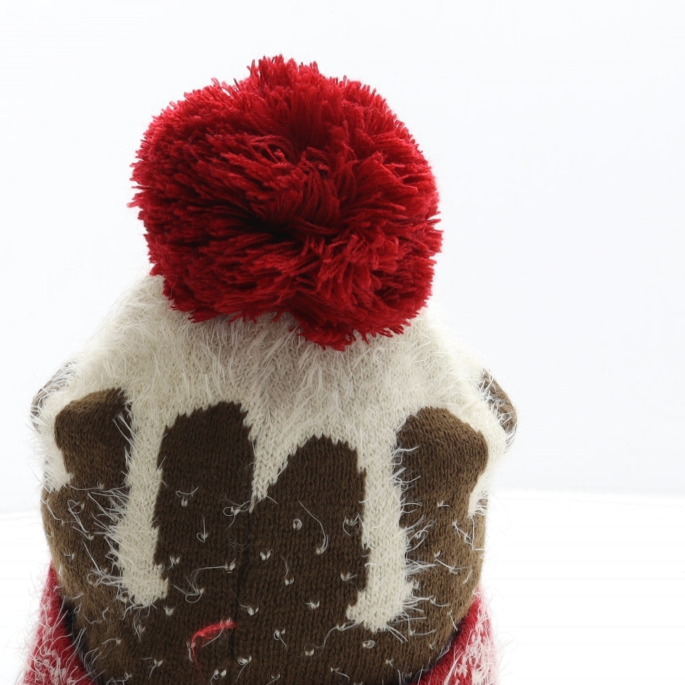 Preworn Womens Multicoloured Fair Isle Acrylic Bobble Hat One Size - Christmas Pudding