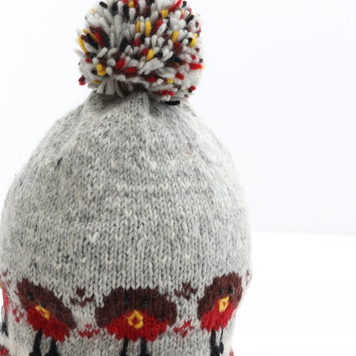 Preworn Womens Grey Acrylic Bobble Hat One Size - Christmas Robin