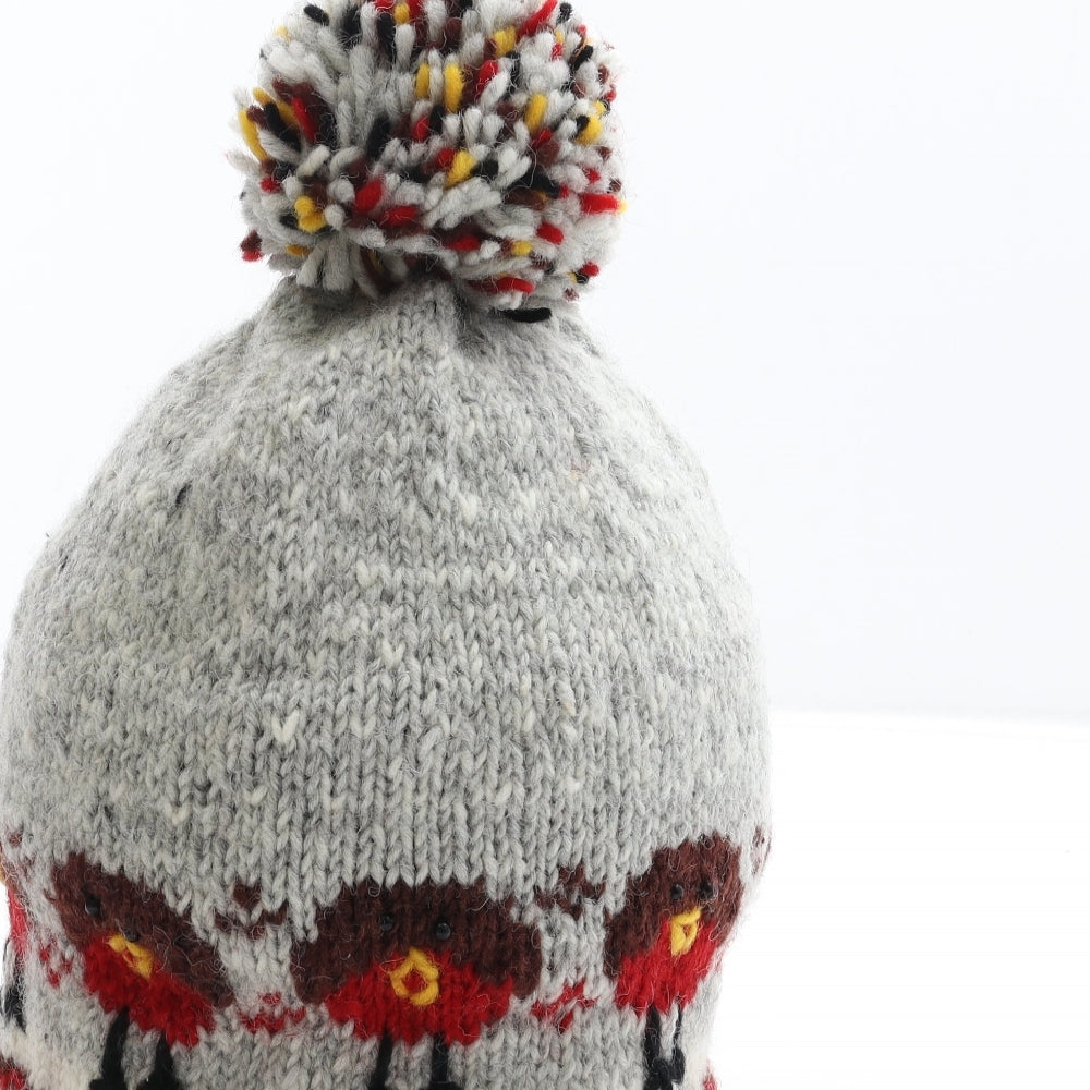 Preworn Womens Grey Acrylic Bobble Hat One Size - Christmas Robin