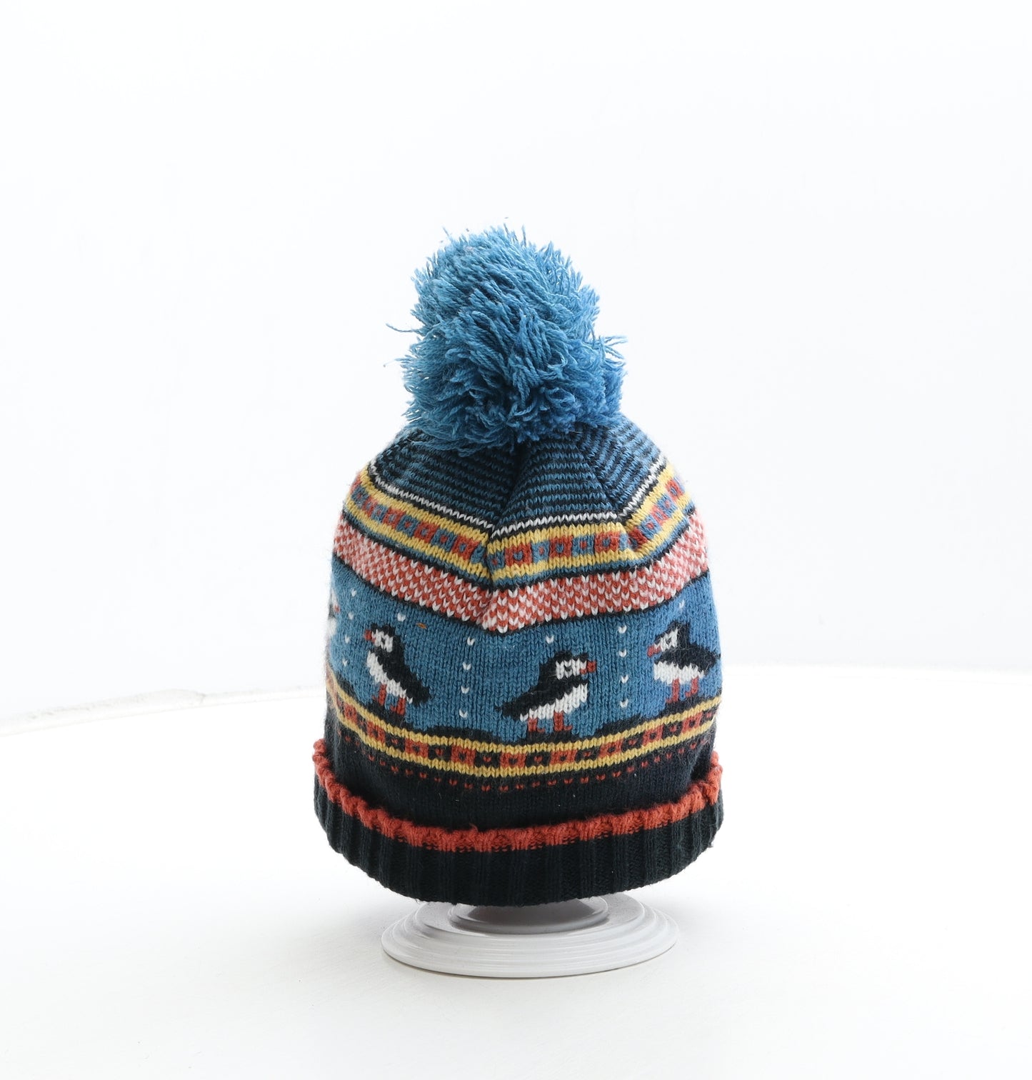 Preworn Boys Multicoloured Fair Isle Acrylic Bobble Hat One Size - Penguin Detail