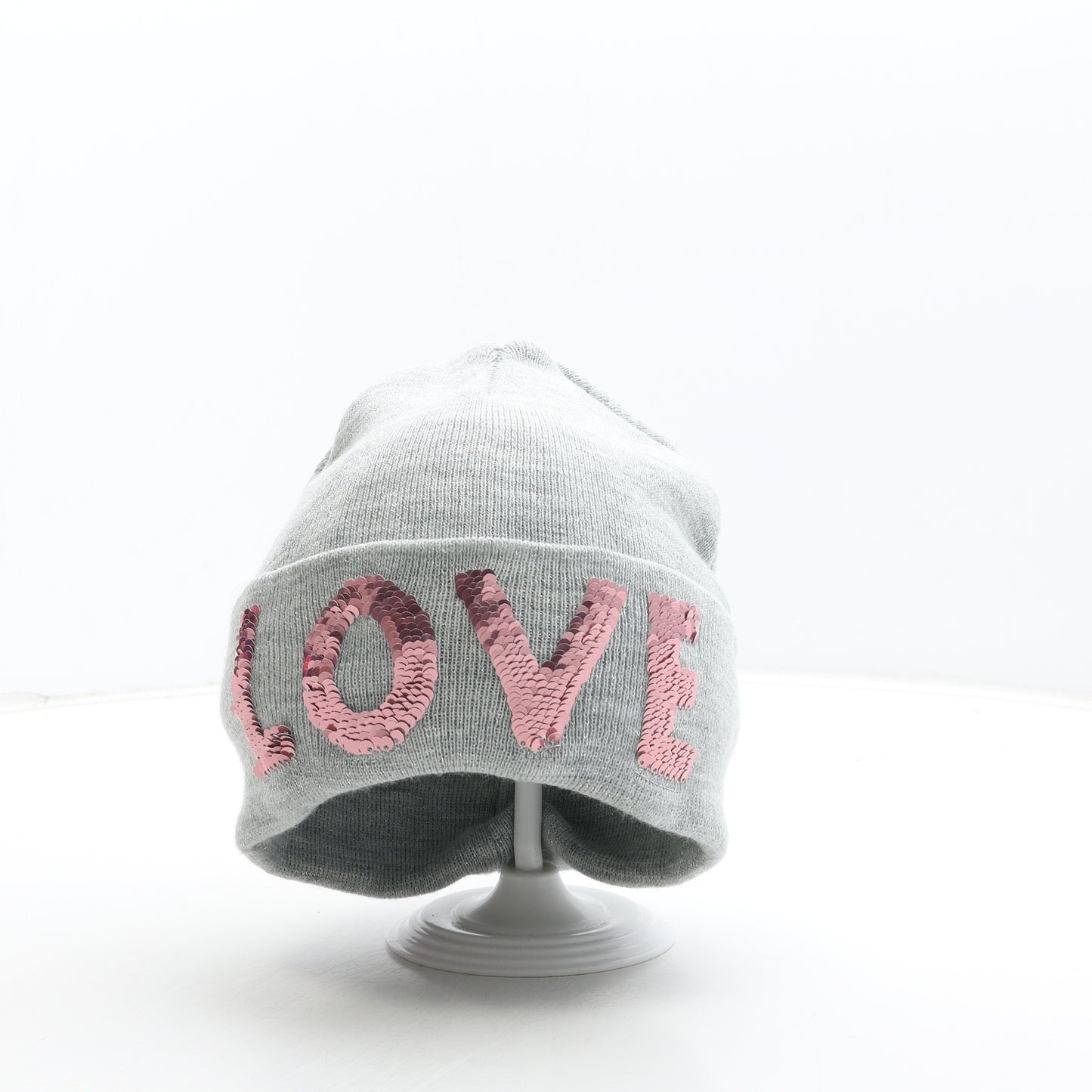 Preworn Womens Grey Acrylic Beanie One Size - Love