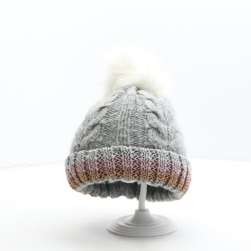 Primark Womens Grey Acrylic Bobble Hat Size M