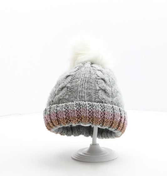 Primark Womens Grey Acrylic Bobble Hat Size M