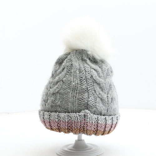 Primark Womens Grey Acrylic Bobble Hat Size M