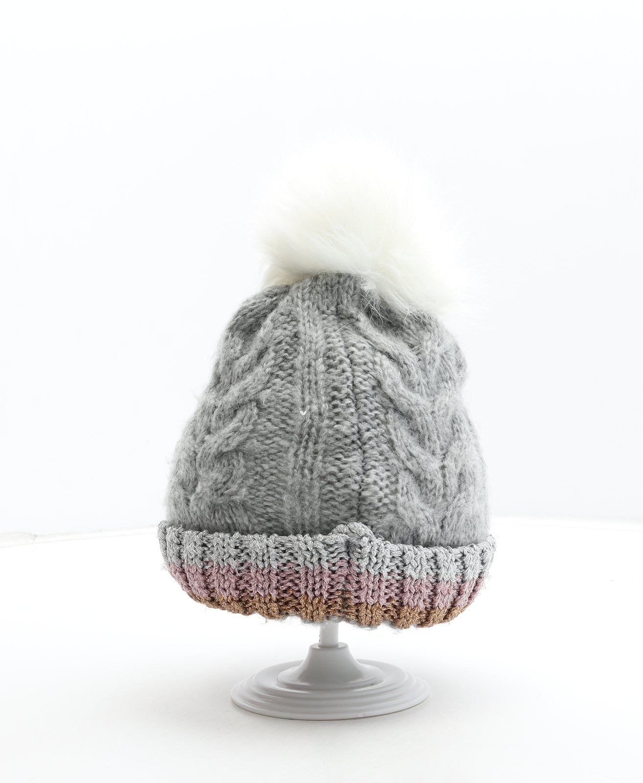 Primark Womens Grey Acrylic Bobble Hat Size M