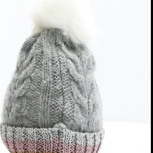 Primark Womens Grey Acrylic Bobble Hat Size M