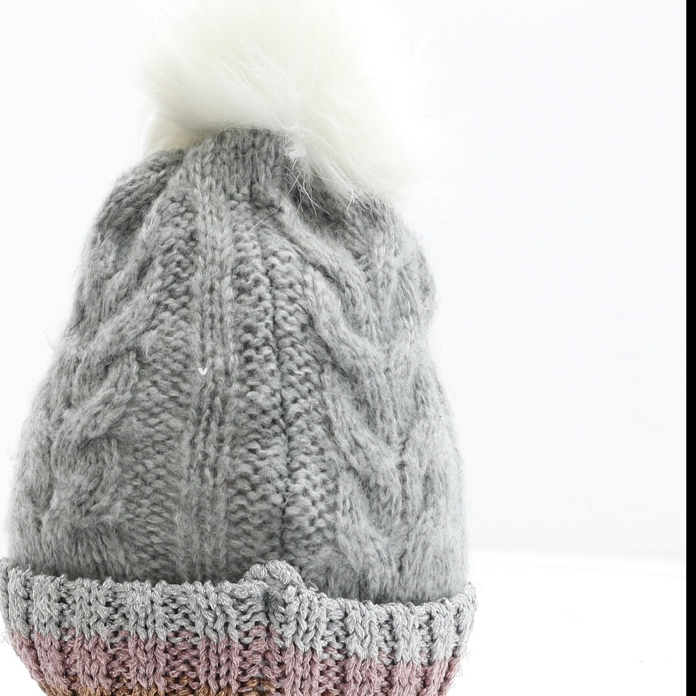Primark Womens Grey Acrylic Bobble Hat Size M
