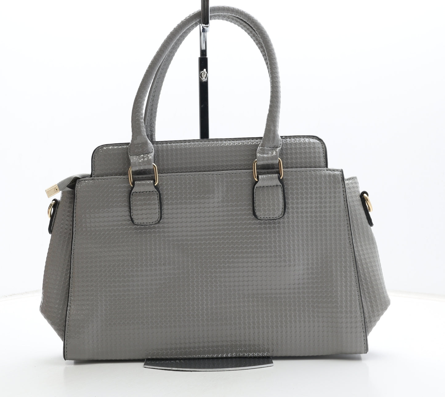 Leesun Womens Grey Geometric Polyurethane Top Handle Bag Size Medium
