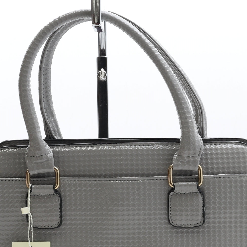 Leesun Womens Grey Geometric Polyurethane Top Handle Bag Size Medium