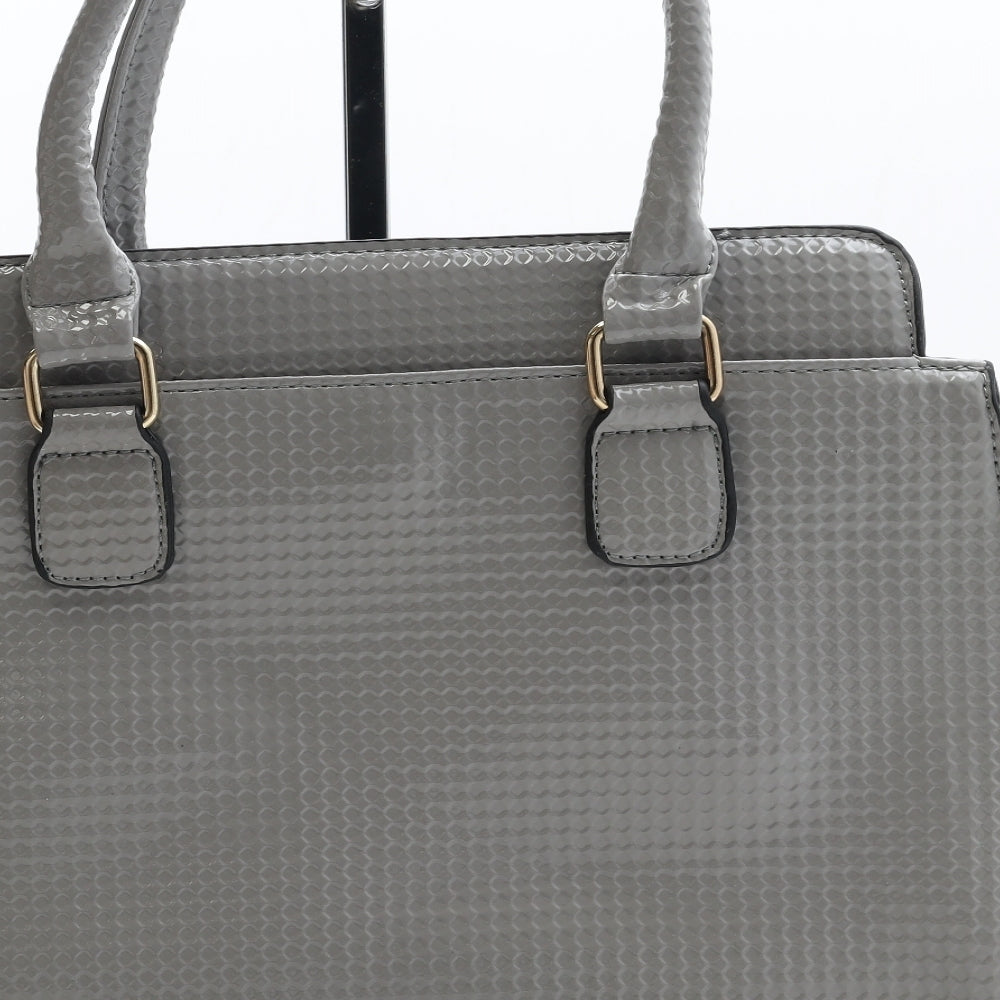Leesun Womens Grey Geometric Polyurethane Top Handle Bag Size Medium