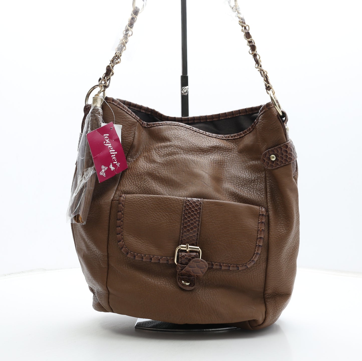 Together Womens Tan Polyurethane Top Handle Bag Size Medium