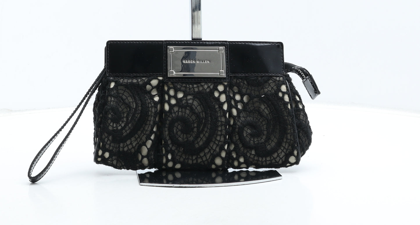 Karen Millen Womens Black Geometric Wool Clutch Size Small