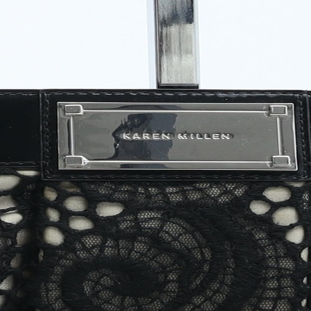 Karen Millen Womens Black Geometric Wool Clutch Size Small