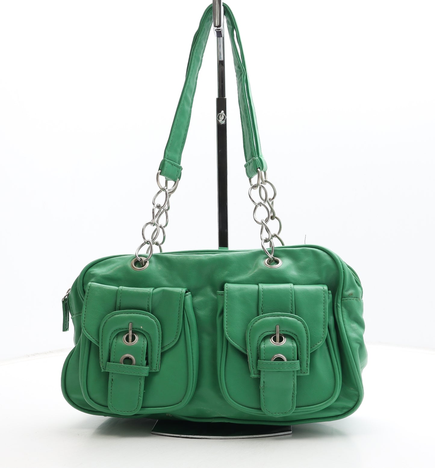Preworn Womens Green Polyurethane Top Handle Bag Size Small