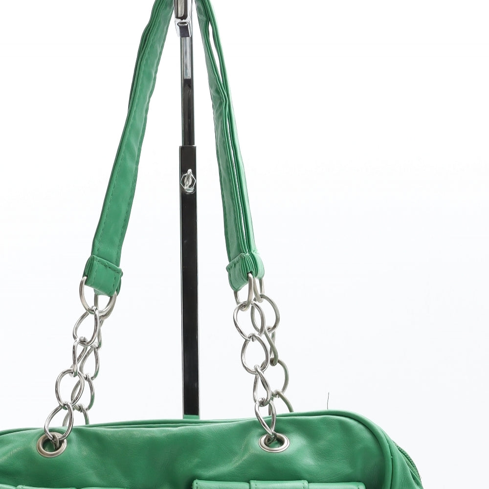 Preworn Womens Green Polyurethane Top Handle Bag Size Small