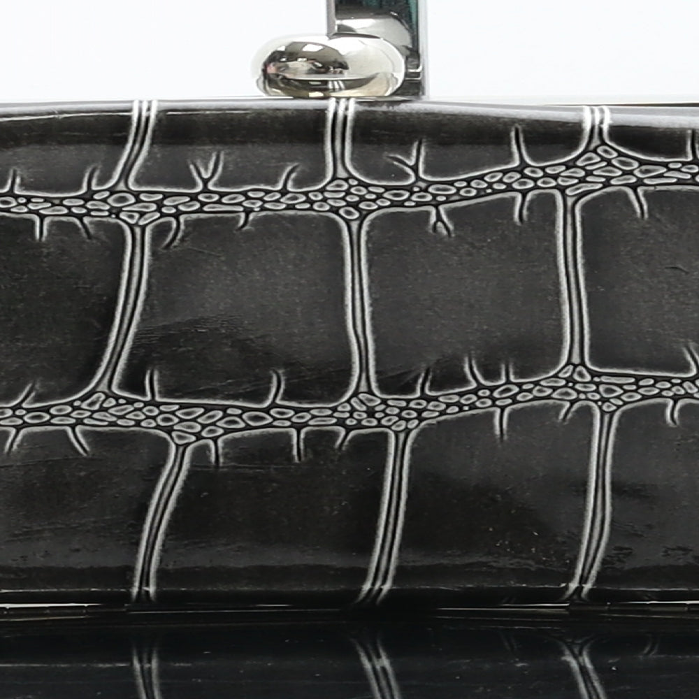 Elementz Womens Grey Animal Print Polyurethane Clutch Size Small - Croc Texture