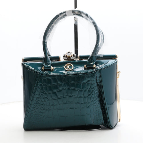 Preworn Womens Green Animal Print Polyurethane Top Handle Bag Size Medium - Croc Texture
